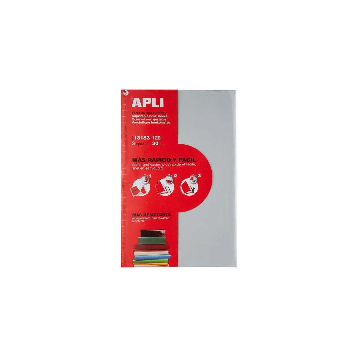 Pacote com 3 capas de livros Apli com aba ajustável 290 mm - PVC - Capa de 3 etapas