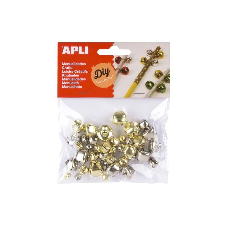 Pacote Apli com 40 Chocalhos - Tamanhos Sortidos Ø 8 mm, Ø 10 mm, Ø 12 mm, Ø 15 mm e Ø 18 mm - Cores Ouro e Prata