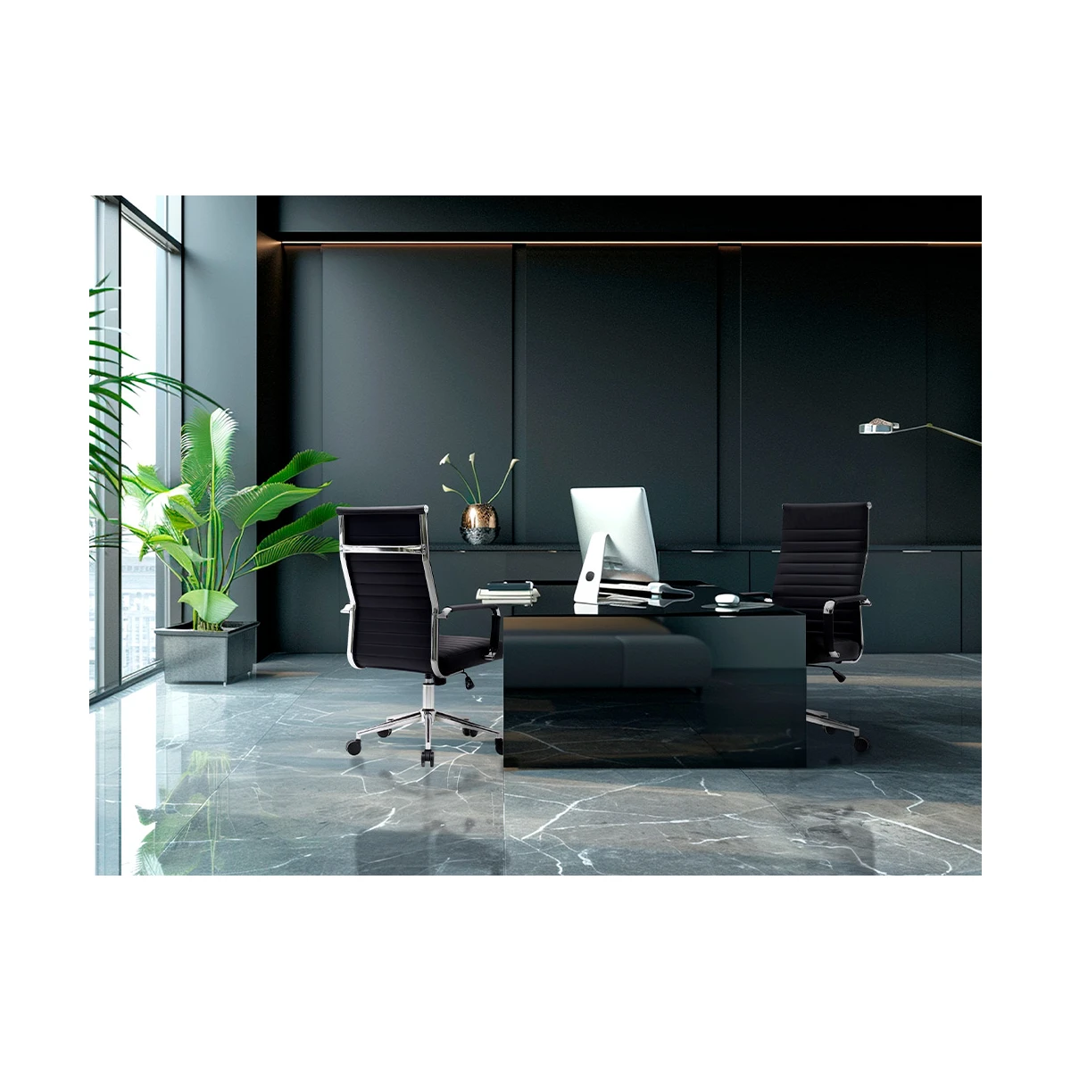 Cadeira q-connect escritorio bosa imitacao de pele base metalica alt max 1130 larg 550 prof 630 mm rodas premium cor pre