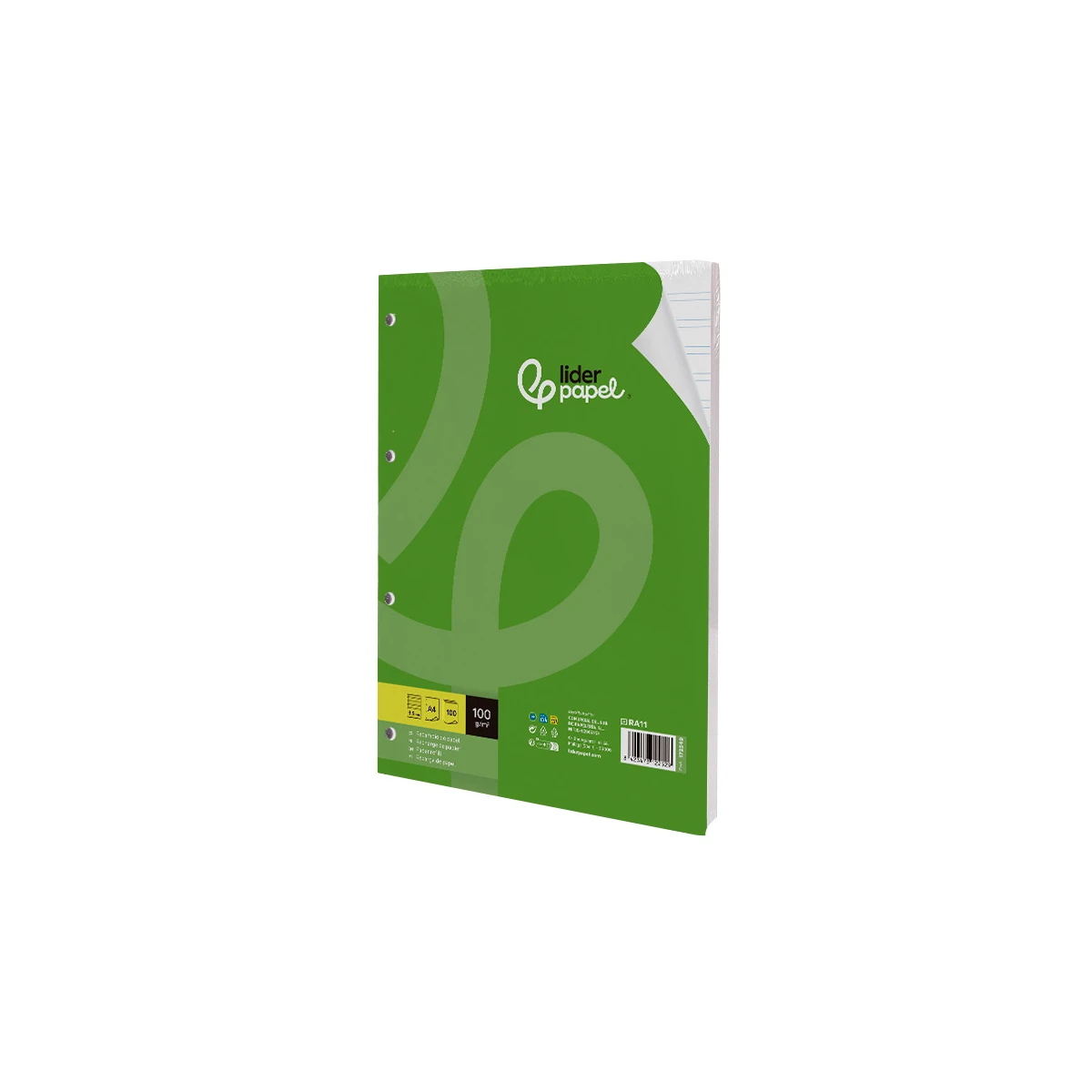 Recambio liderpapel a4 100 hojas 100g/m2 pauta 4 3,5mm con margen 4 taladros