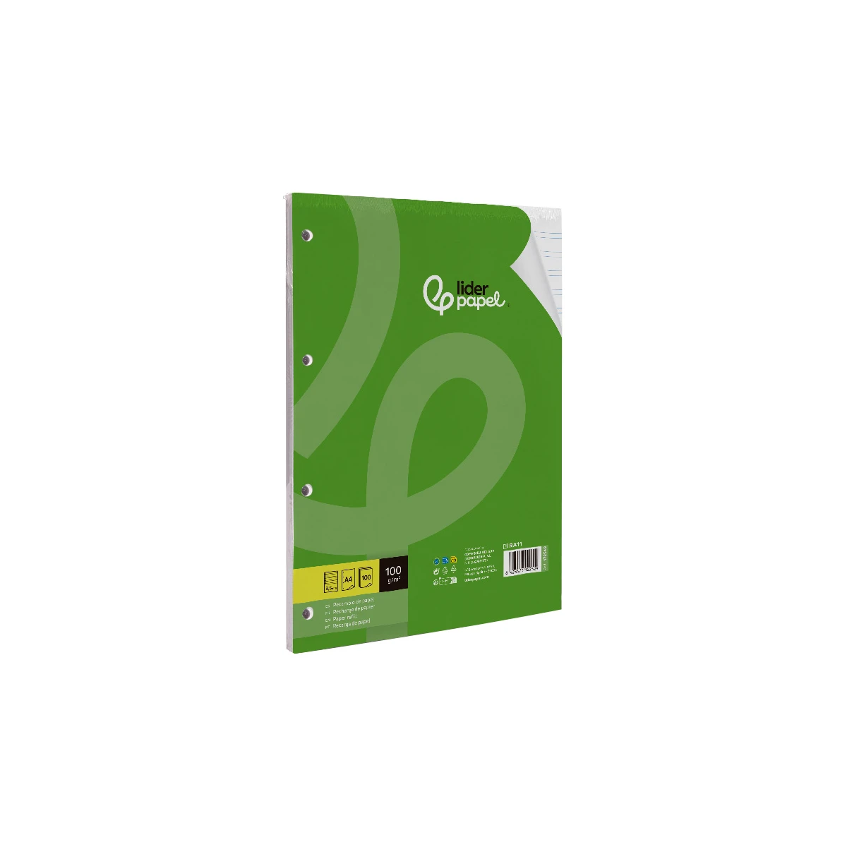 Recambio liderpapel a4 100 hojas 100g/m2 pauta 4 3,5mm con margen 4 taladros