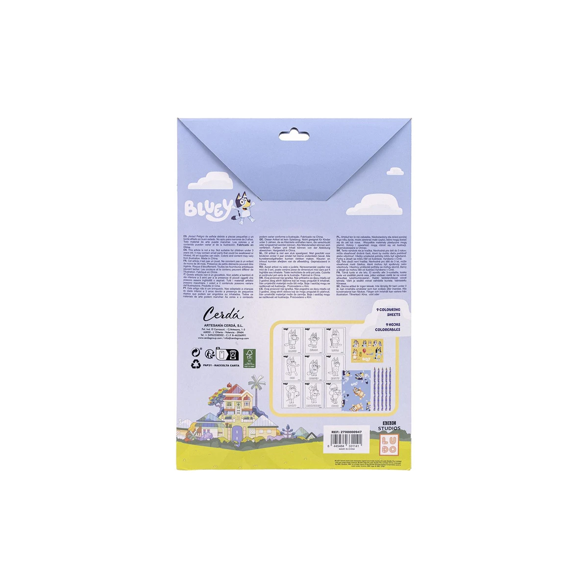 Conjunto de artigos papelaria cerda colorir bluey