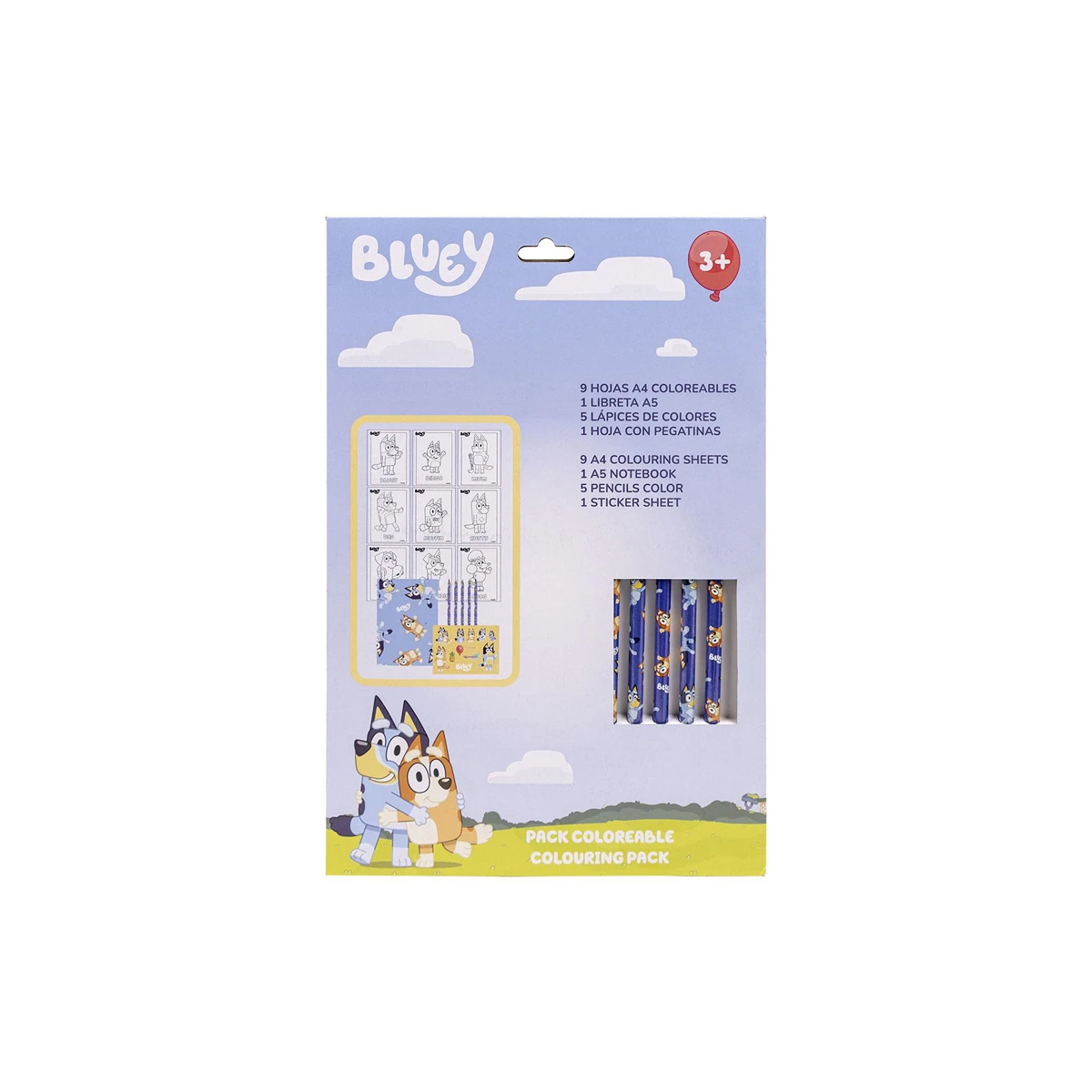 Conjunto de artigos papelaria cerda colorir bluey
