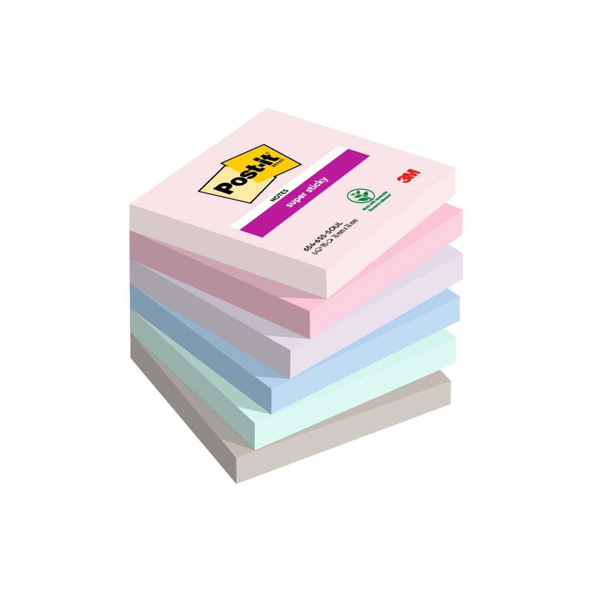 Bloco de notas adesivas post it super sticky carnival 100% pefc 76x127 mm pack de 6 blocos cores sortidas