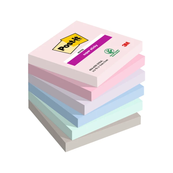 Bloco de notas adesivas post it super sticky carnival 100% pefc 76x127 mm pack de 6 blocos cores sortidas