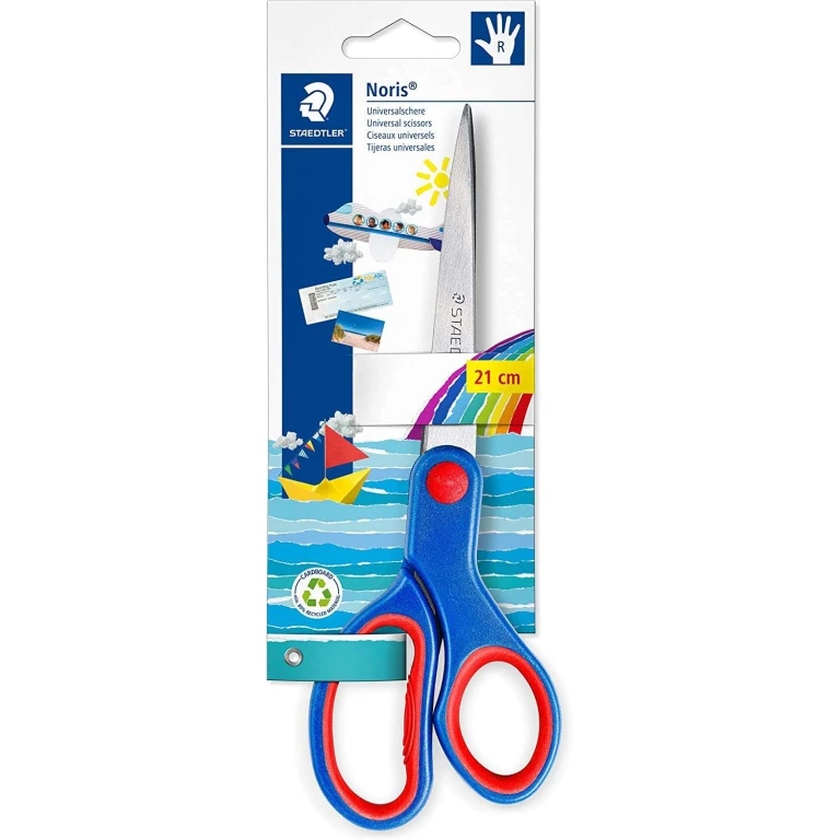 Tesoura escolar Staedtler Noris 965 para crianças - Aço inoxidável - Macio e ergonômico - Corte de qualidade - Comprimento 21cm