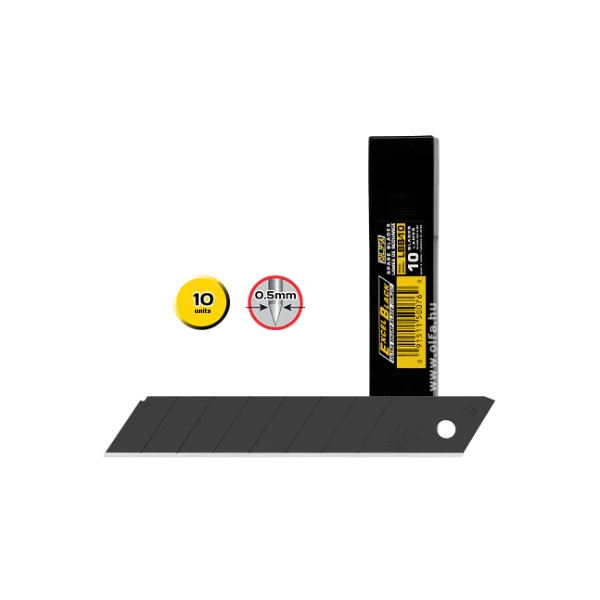 Pacote Olfa com 10 lâminas de reposição pretas para cortadores Olfa - 8 segmentos - largura 18 mm