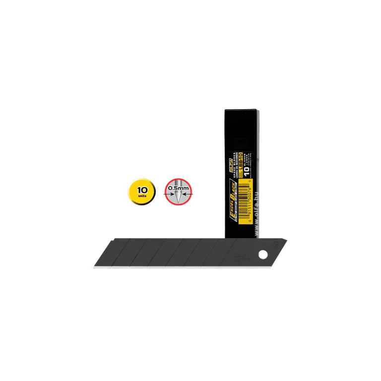 Pacote Olfa com 10 lâminas de reposição pretas para cortadores Olfa - 8 segmentos - largura 18 mm