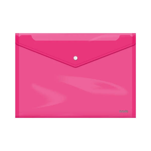 Porta-documentos Dohe Envelope Folio+ - Fecho de pressão - Polipropileno transparente cristal 150 mícrons - Cor rosa