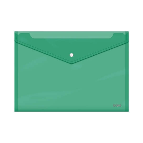 Envelope Dohe com fecho de pressão - Tamanho Folio Plus Horizontal - Polipropileno Cristal Transparente 150 Microns - Cor Verde