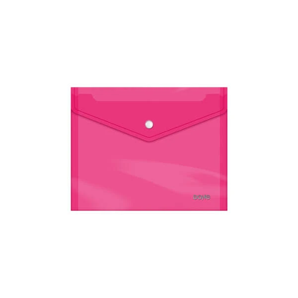 Envelope porta-documentos Dohe A5 - Fecho de pressão - Polipropileno transparente cristal 150 mícrons - Cor rosa