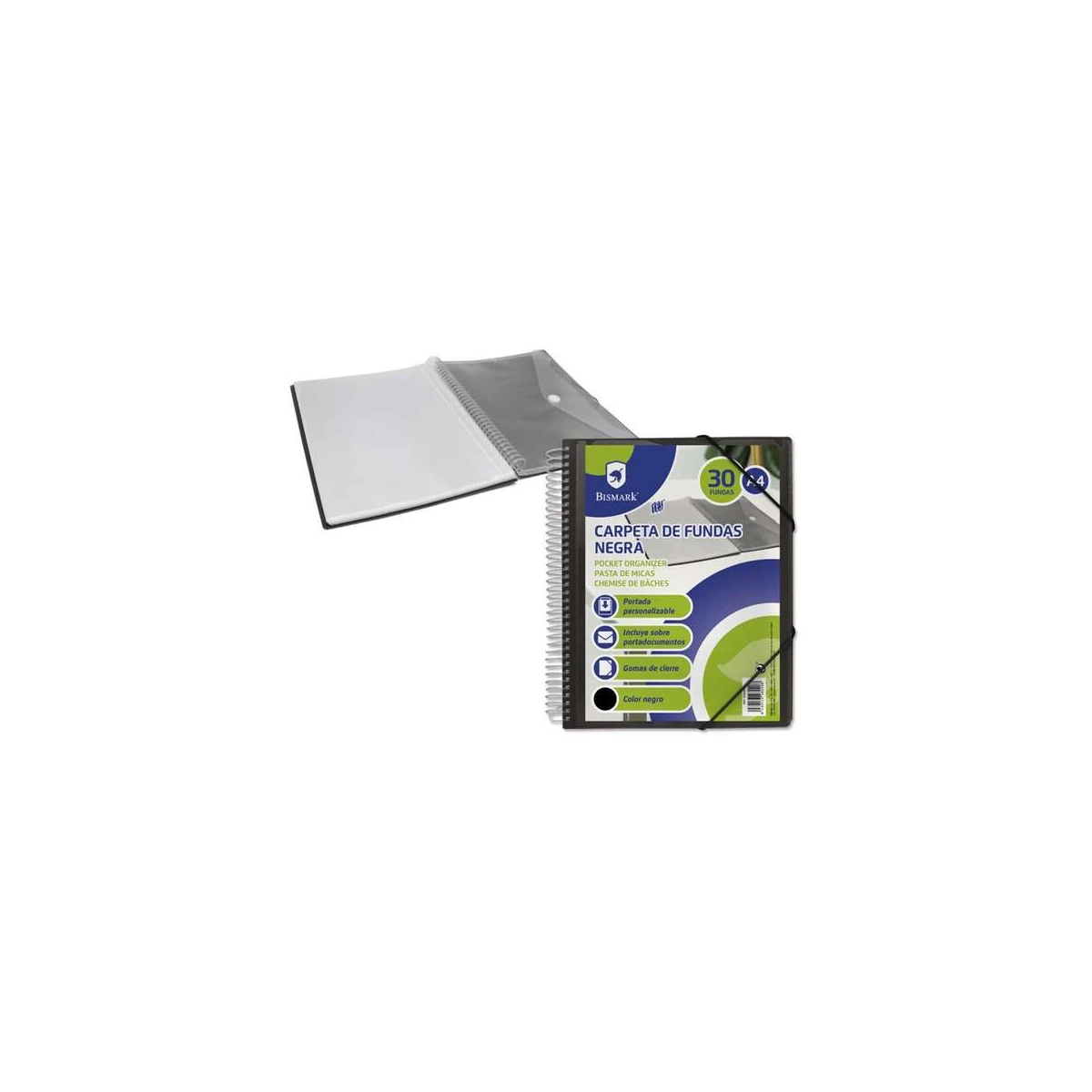 Pasta Bismark com 30 Capas Transparentes - Formato A4 - Inclui Envelope Porta Documentos - Fecho de Borracha