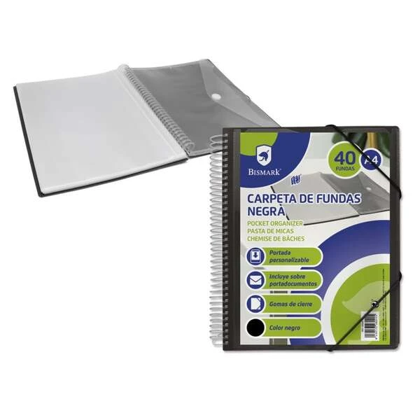 Pasta Bismark com 40 capas transparentes - Formato A4 - Inclui envelope para documentos - Fecho de borracha