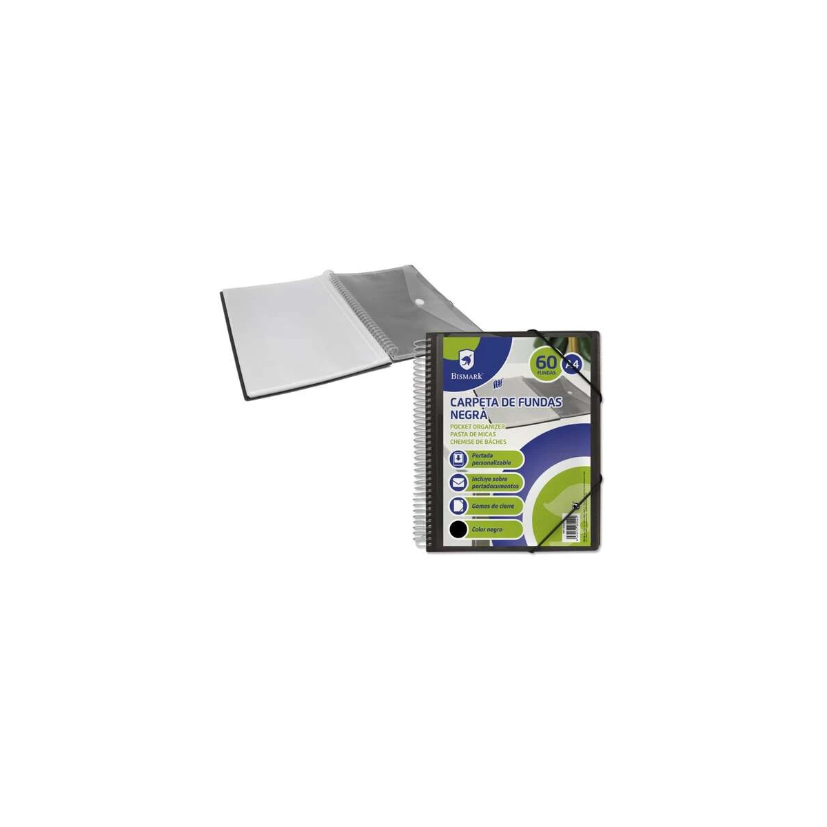 Pasta Bismark com 60 Capas Transparentes - Formato A4 - Inclui Envelope Porta Documentos - Fecho de Borracha