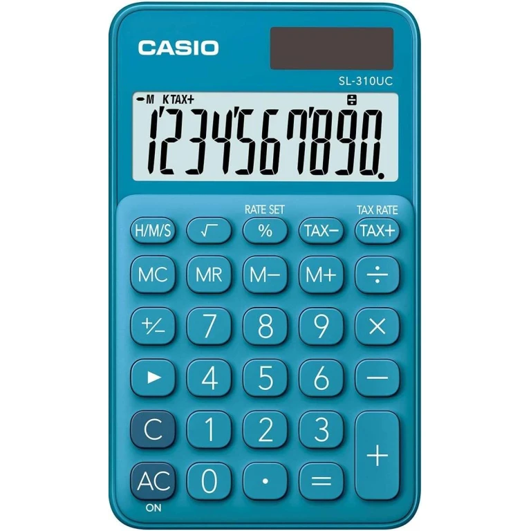 Calculadora de bolso Casio SL-310UC - Calculadora de impostos - Tela LCD de 10 dígitos - Solar e baterias - Cor azul