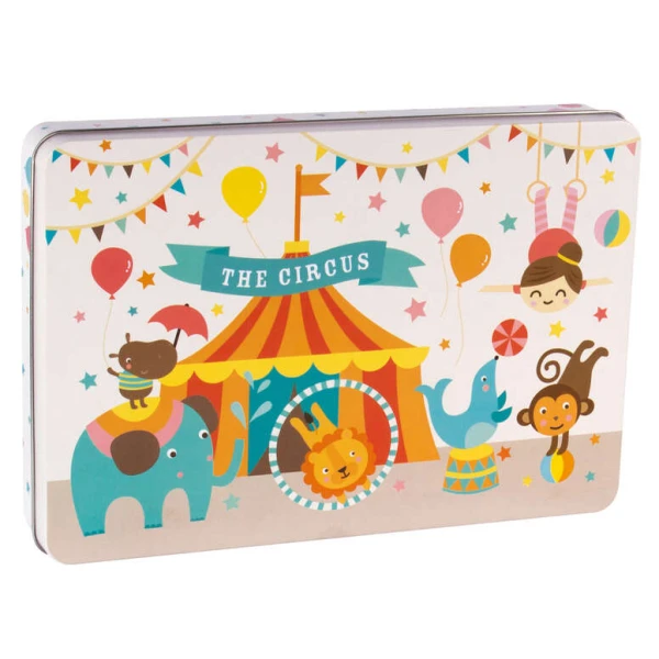 Apli Kids Puzzle Temático Circo - 24 peças de 8x8cm - Design exclusivo de Lily Lane - Fácil de usar para crianças - Caixa de 2mm com acabamento brilhante - Caixa de metal retangular