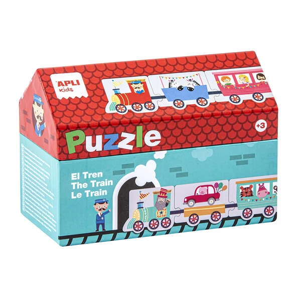 Quebra-cabeça Apli Kids Train - 20 peças de tamanhos diferentes - Design infantil exclusivo, colorido, claro e simples - Fácil de usar - Papelão de 2 mm com acabamento brilhante e Indiana no verso - Colorido