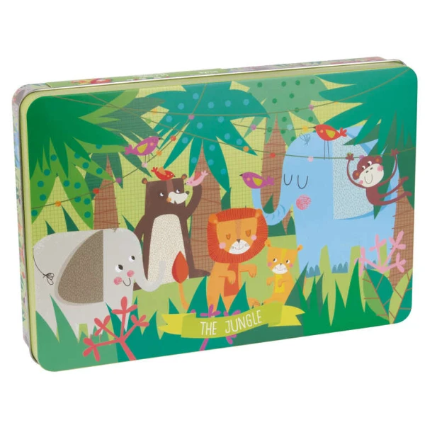Apli Kids Puzzle Temático A Selva de 24 Peças de 8x8cm - Caixa Metálica Retangular - Fácil de Usar - Desenvolvimento de Habilidades - Design Exclusivo de Martina Hogan - Recomendado para Crianças a partir de 3 Anos