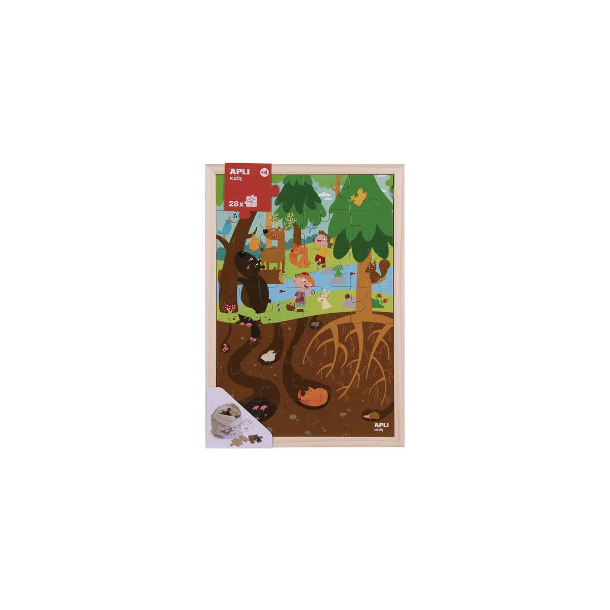 Apli Kids Puzle de Leveles el Bosque - 254x5x376 mm - Design infantil e colorido - Peças resistentes e seguras - Melhora a concentração e a percepção espacial - Saco de algodão orgânico incluído