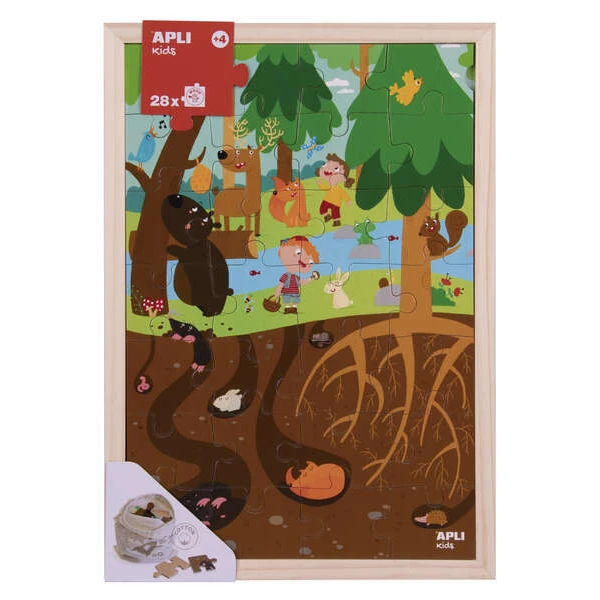 Apli Kids Puzle de Leveles el Bosque - 254x5x376 mm - Design infantil e colorido - Peças resistentes e seguras - Melhora a concentração e a percepção espacial - Saco de algodão orgânico incluído