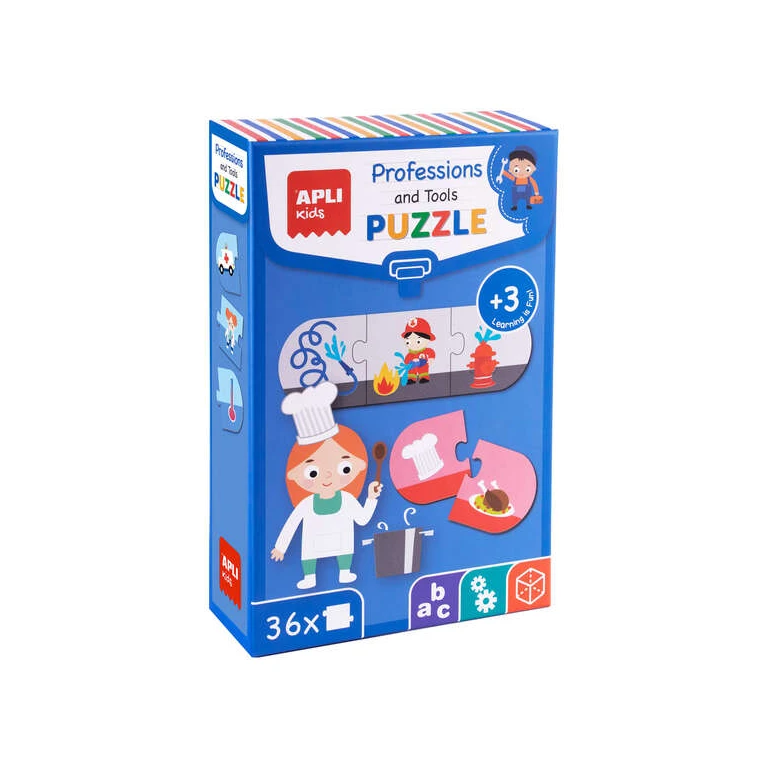 App Puzle Profissões e Ferramentas - 36 Peças de 7x7 cm - Cartão 2mm com Acabamento Brilhante - Desenvolve Habilidades e Capacidades - Ideal para Crianças de 3 Anos - Colorido