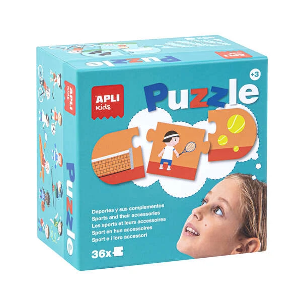 Aplicativo Puzzle de Esportes e Acessórios - 36 Peças de 7x7cm - 12 Sequências de 3 Peças - Papelão 2mm com Acabamento Brilhante - Desenvolve Habilidades e Autoestima - Colorido