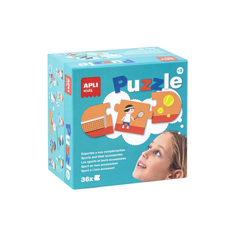 Aplicativo Puzzle de Esportes e Acessórios - 36 Peças de 7x7cm - 12 Sequências de 3 Peças - Papelão 2mm com Acabamento Brilhante - Desenvolve Habilidades e Autoestima - Colorido