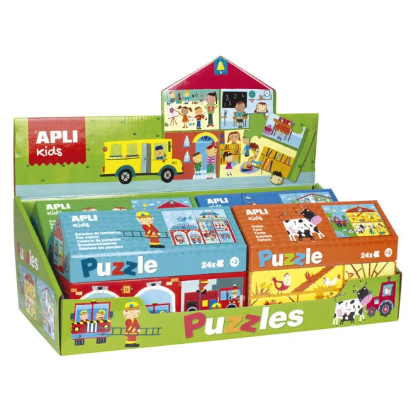 Apli Building Puzzle Display - 24 peças de 7x7cm - Melhora a concentração, observação, memória e resolução de problemas - Colorido