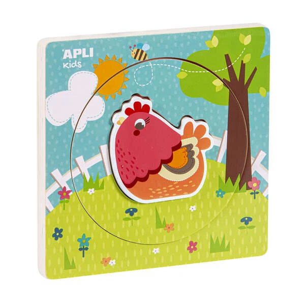 Appli Puzle Madera Encajable Life Cycle - 3 Camadas Diferentes - Pedaço de Frango - Tamanho 198x198x18mm - Guia Impresso - Alto Valor Didático - Desenvolvimento Lógico e Inteligência Visuoespacial - Cor Natural