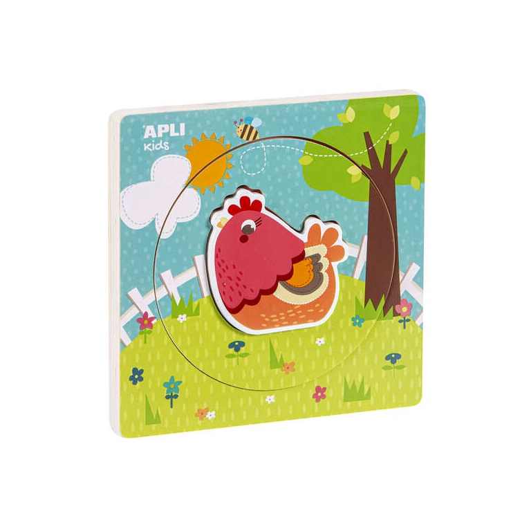 Appli Puzle Madera Encajable Life Cycle - 3 Camadas Diferentes - Pedaço de Frango - Tamanho 198x198x18mm - Guia Impresso - Alto Valor Didático - Desenvolvimento Lógico e Inteligência Visuoespacial - Cor Natural