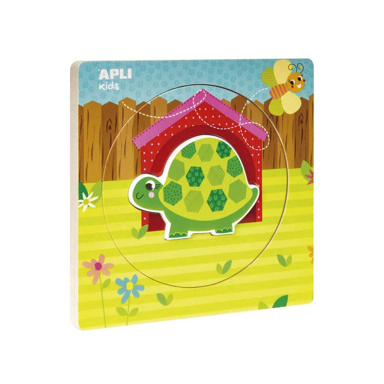 Appli Puzles Madera Encajable Life Cycle - 3 Camadas Diferentes - Peça Tartaruga - Tamanho 198x198x18mm - Guia Impresso - Alto Valor Didático - Desenvolvimento Lógico e Inteligência Visuoespacial - Cor Natural