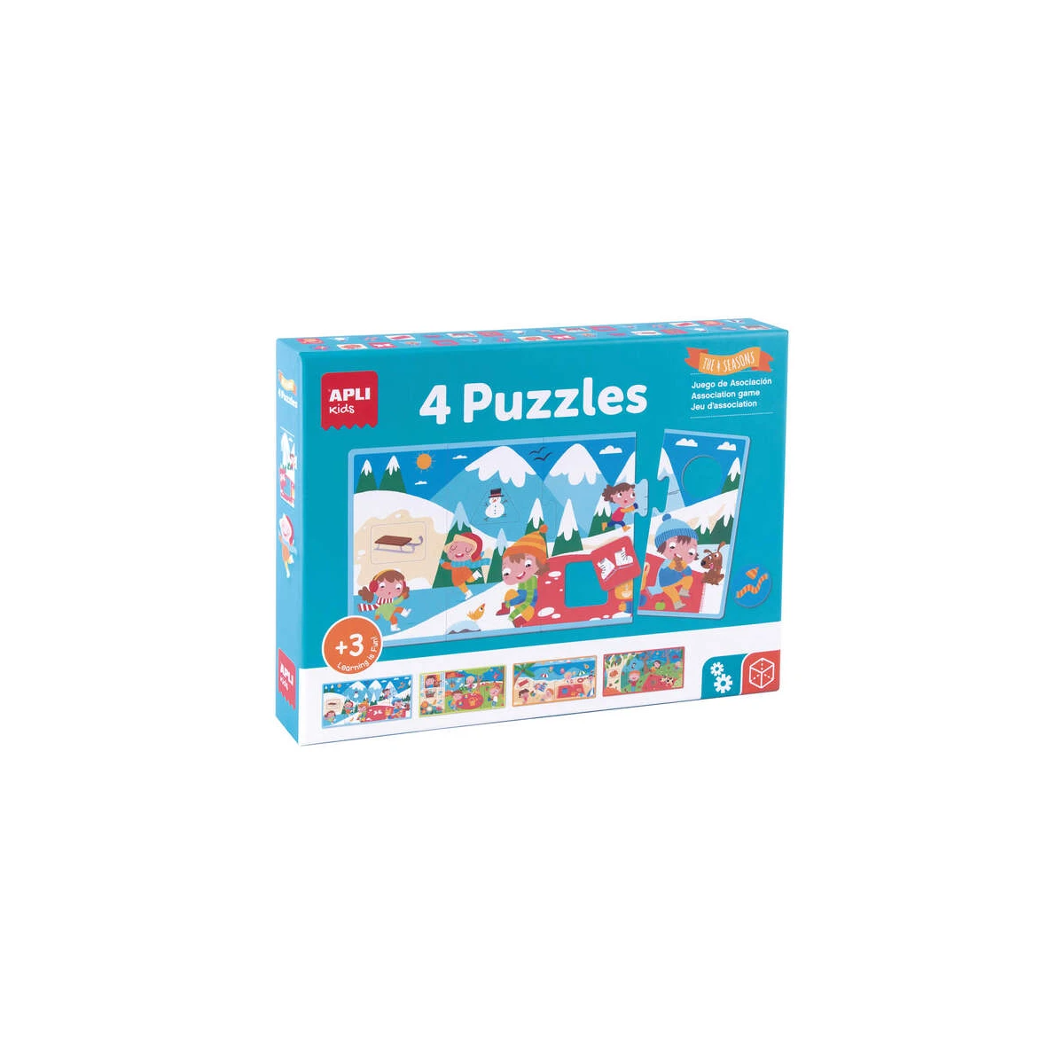 Apli 4 Seasons Association Puzzle - 4 quebra-cabeças xxl de 4 peças - Elementos geométricos recortados - Poder psicomotor fino e concentração - Caixa 20,58x20,58mm - Quebra-cabeça 36x18cm - Peça 9x18cm - Cor multicolorida