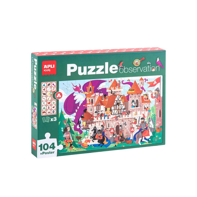 App Puzzle Castelo de Observação de 104 peças de 5x5cm - Inclui pôster e 3 cartões - Fácil de usar - Desenvolve habilidades e autoestima - Recomendado para crianças a partir de 5 anos