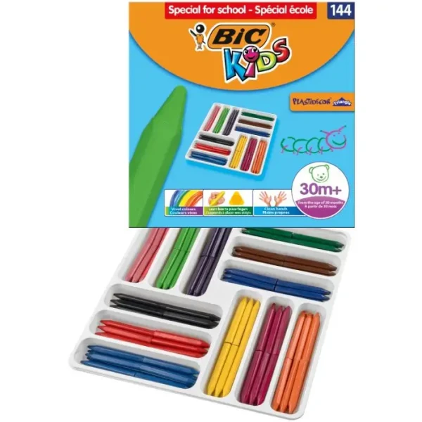 Caixa Triângulo Bic Kids Plastidecor com 144 lápis de cera - Ponta fácil de remover - Sem manchas - Ideal para escolas infantis - Cores sortidas