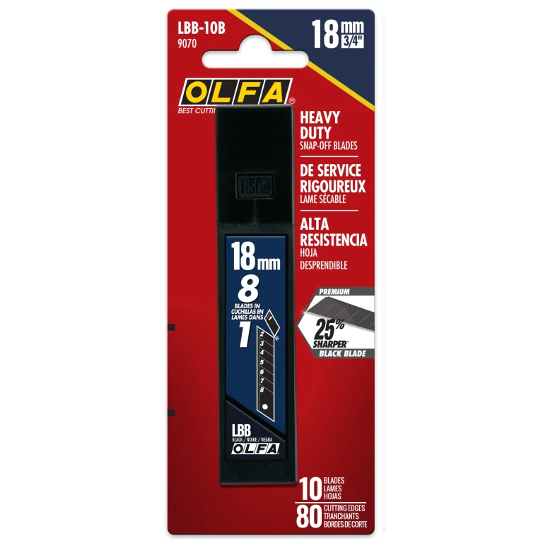 Olfa Pacote de 10 Lâminas Pretas para Cortadores 18mm - Aço Carbono - 25% Mais Afiadas - 8 Segmentos