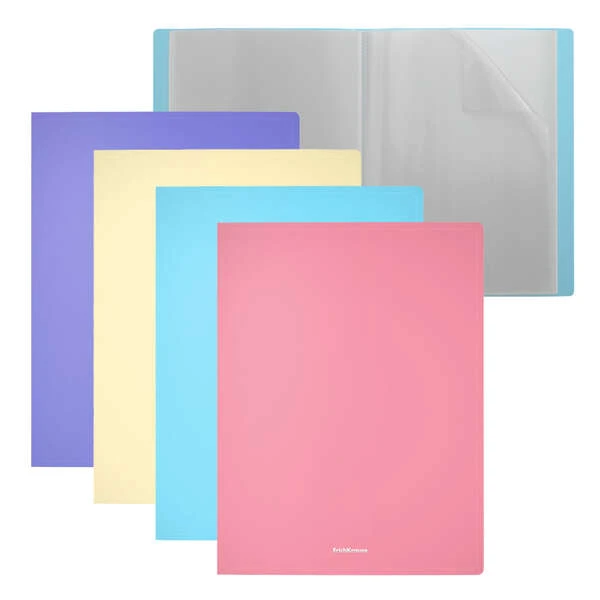 Pacote Erichkrause de 4 pastas com capas pastel mate - 20 capas A4 - cores sortidas
