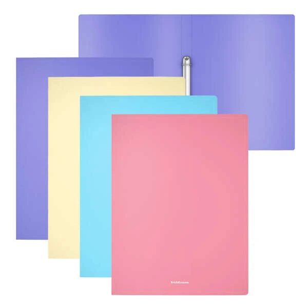 Pacote de 4 pastas de 2 argolas Erichkrause Matt Pastel, tamanho A4, 24 mm - cores sortidas
