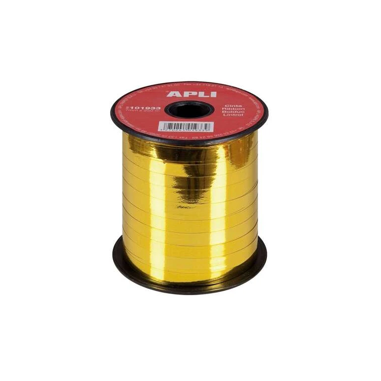 Rolo de Fita Apli para Embrulho de Presentes 7mmx250m - Acabamento Brilhante - Cor Dourada
