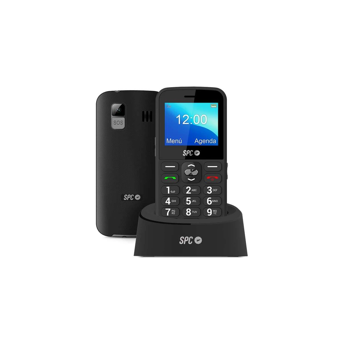 Celular SPC para Idosos - Teclas e números grandes - Botão SOS - Notificações e campainha inteligentes - Base de carregamento - Confortável e fácil de usar - Cor preta