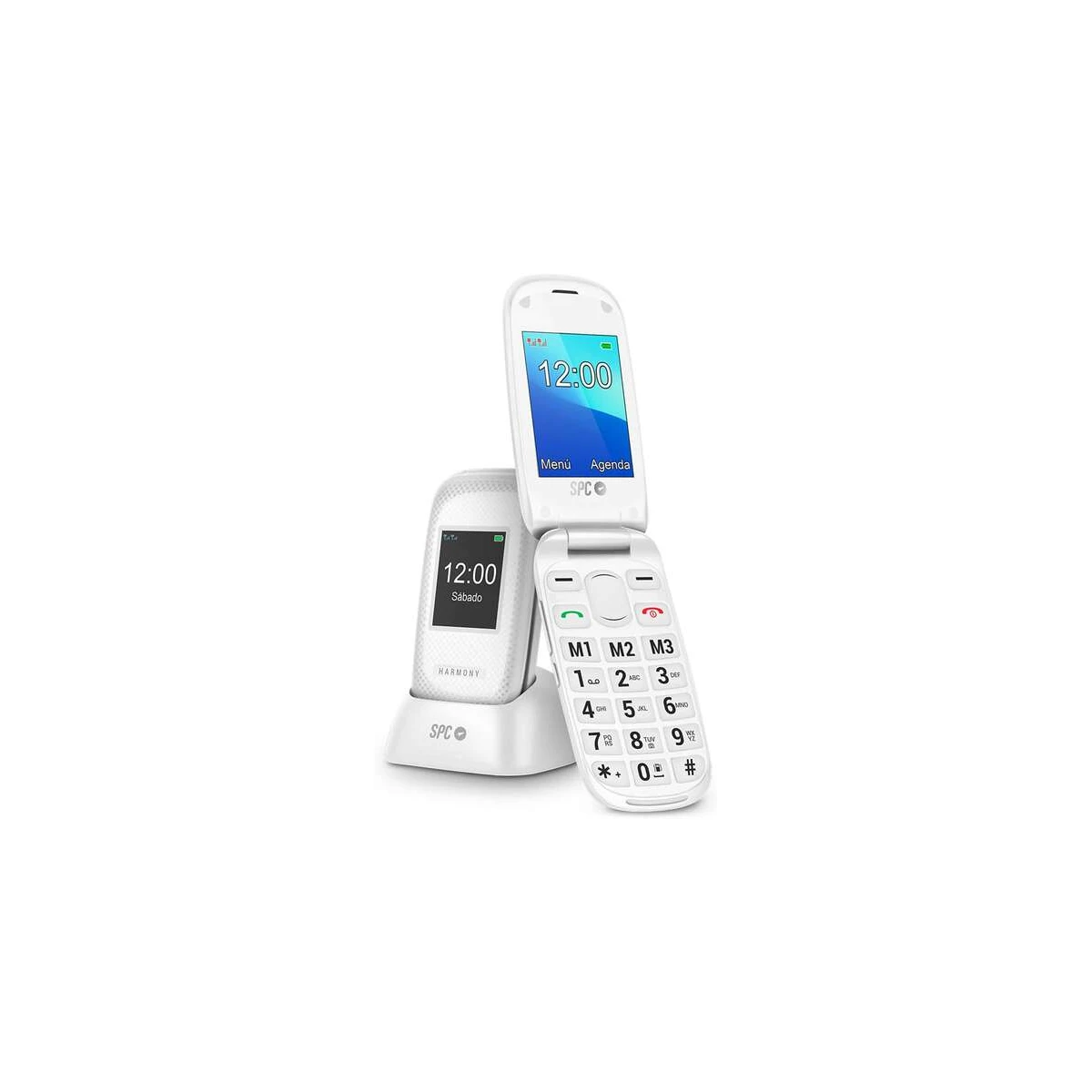 Celular SPC para Idosos com Botões Grandes - Botões Capa e Retroiluminados - Botão SOS e Botões de Discagem Direta - Controle Remoto Via SMS - Tela Dupla, Base de Carregamento e Conectividade - Cor Branco