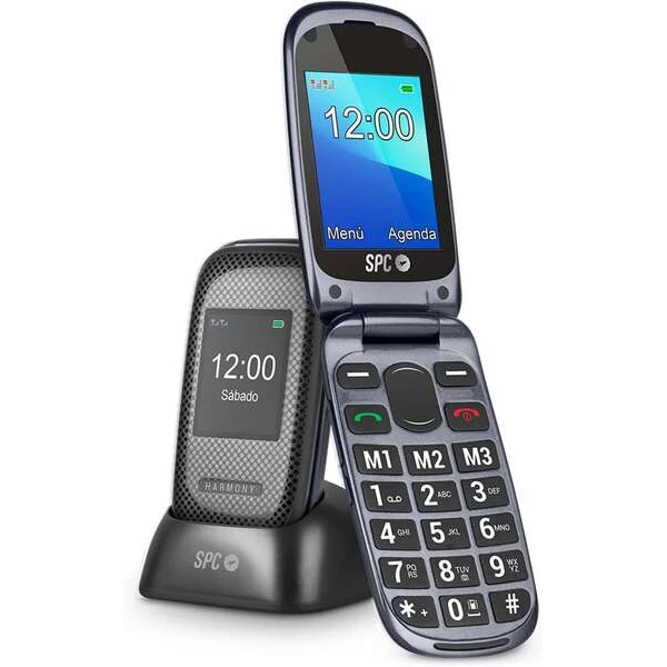 Celular SPC para Idosos com Botões Grandes - Botões Capa e Retroiluminados - Botão SOS e Botões de Discagem Direta - Controle Remoto Via SMS - Tela Dupla, Base de Carregamento e Conectividade - Cor Preto