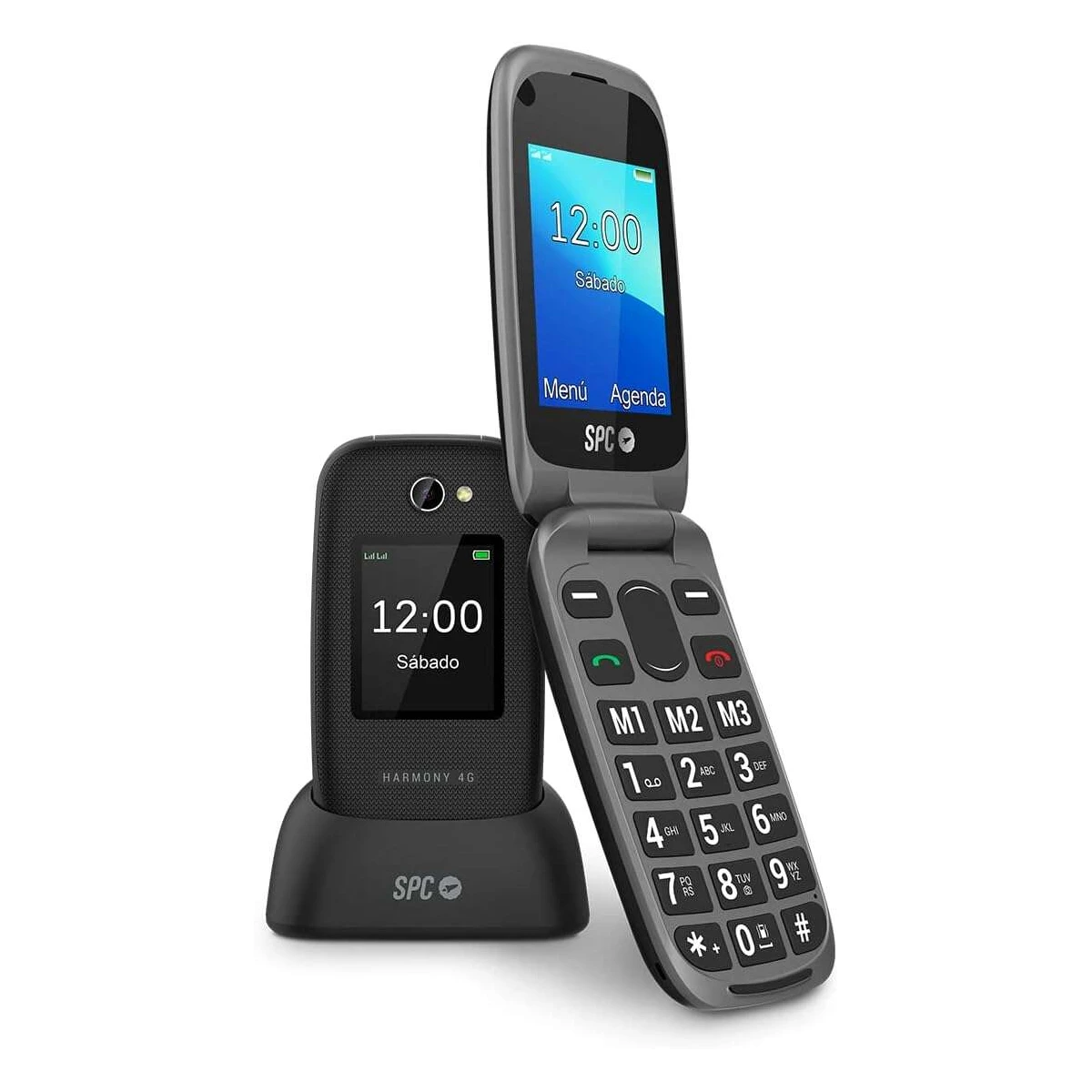 Celular SPC Harmony 4G para idosos - Botões grandes retroiluminados - Volume da campainha até 97,5Db - Compatível com fones de ouvido - Botão SOS - Função de ajuda inteligente - Base de carregamento incluída - Cor preta