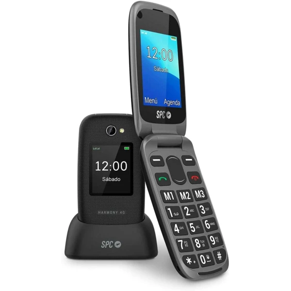 Celular SPC Harmony 4G para idosos - Botões grandes retroiluminados - Volume da campainha até 97,5Db - Compatível com fones de ouvido - Botão SOS - Função de ajuda inteligente - Base de carregamento incluída - Cor preta