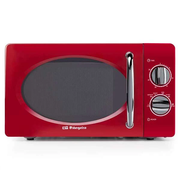 Orbegozo MI 2020 Vintage Micro-ondas Vermelho - 20L - 700W - 6 Níveis de Potência - Temporizador de 30min - Descongelamento Rápido - Design 60s