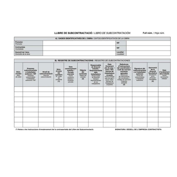 Dohe Subcontracting Books Din A4 Paisagem - 10 Folhas Numeradas - Folhas Autocopiativas
