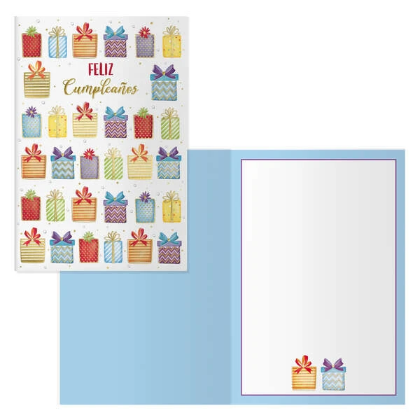 Pacote Dohe de 6 cartões de aniversário - 11,5x17cm - Impressão em cores - Estampagem com filme colorido - Estampagem a seco - Papel offset branco 300gr - Inclui envelope colorido