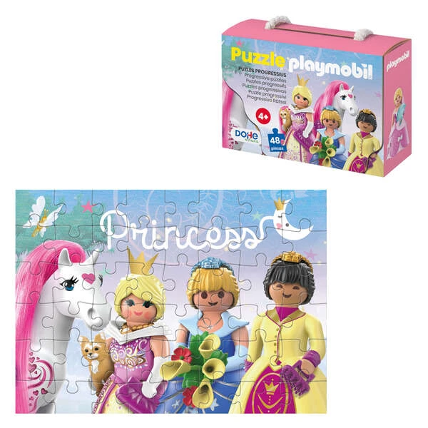 Quebra-cabeça Dohe Playmobil para Crianças de 48 Peças - Tema Princesa - Camada Dupla de Papelão - Camada Intermediária de Contraplacado - Estimula a Imaginação e o Raciocínio - Cores e Desenhos Atraentes