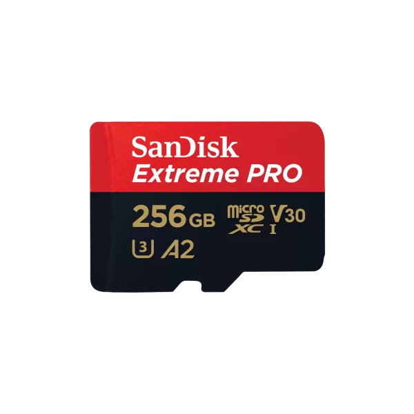Extreme PRO microSDXC 256GB + SD Adapter + 2 years RescuePRO Deluxe up to 200MB/s & 140MB/s Read/Write speeds A2 C10 V30 UHS-I U3 