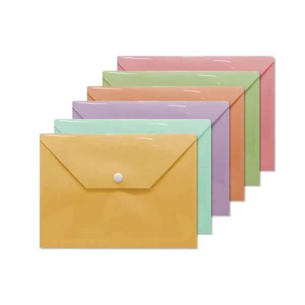 Porta-Documentos Bismark Envelope Tamanho 4º - Fecho de pressão - Feito de polipropileno - Cores pastel sortidas