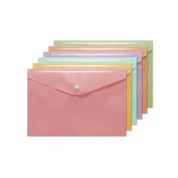 Porta-documentos Envelope Bismark A6 - Fecho de pressão - Fabricado em polipropileno - Cores pastel variadas